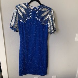 Laurence Kazar VINTAGE Beaded Cocktail Dress Size 8 Pure Silk